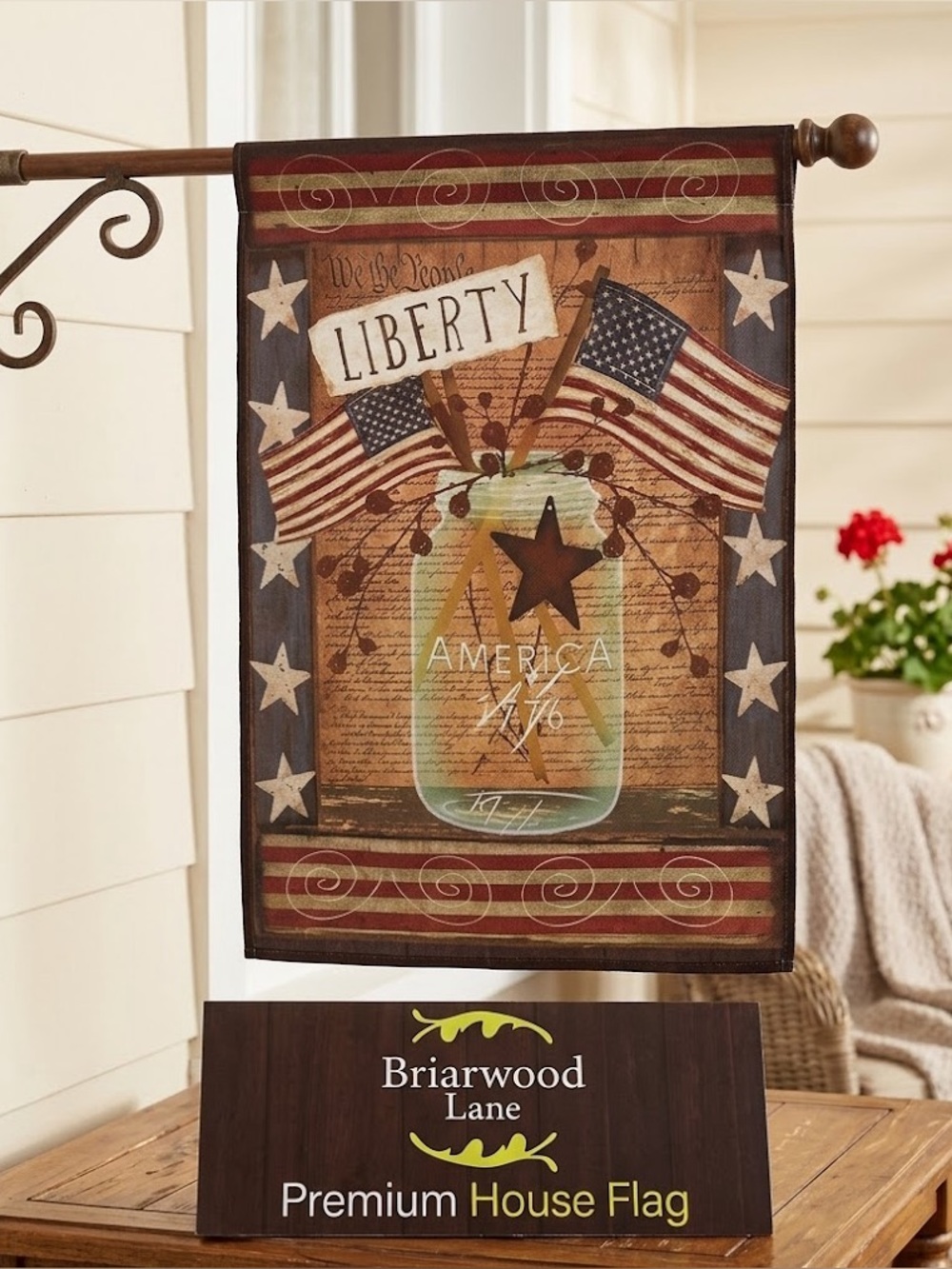 Briarwood Lane Premium House Flag with American Flag Design primitive 28”x48”